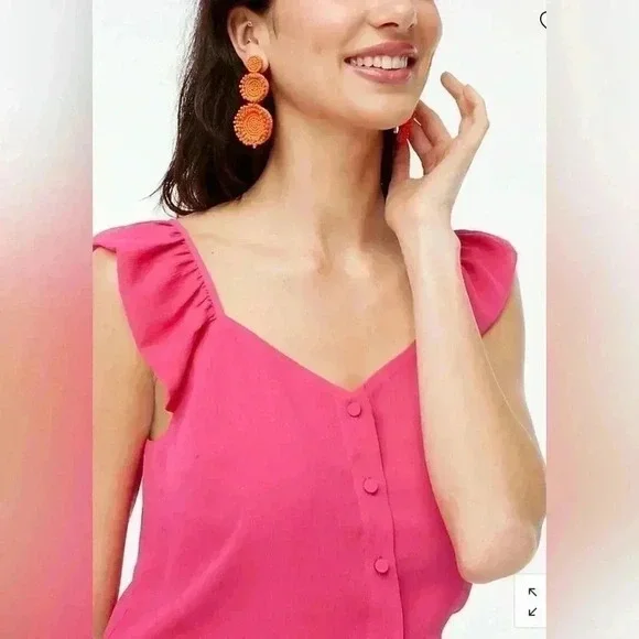 NWT J. Crew Factory Button Up Tank with Ruffle Sleeves size 6 - Picture 3 of 5